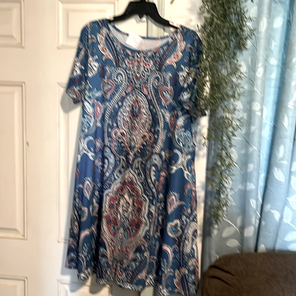 It’s 65% cotton 35% polyester blue dress no name brand